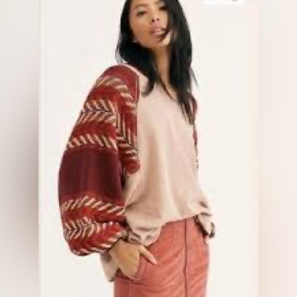 We The Free Bohemian oversized Aztec thermal wide arm embroidered top size Small - Picture 2 of 8